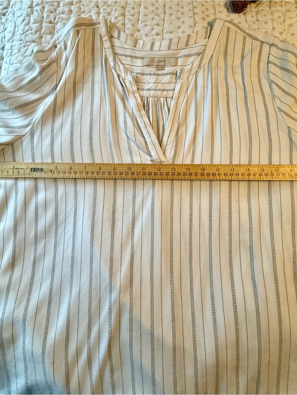 LOFT White Striped Split Neck Shirt - Picture 6 of 8